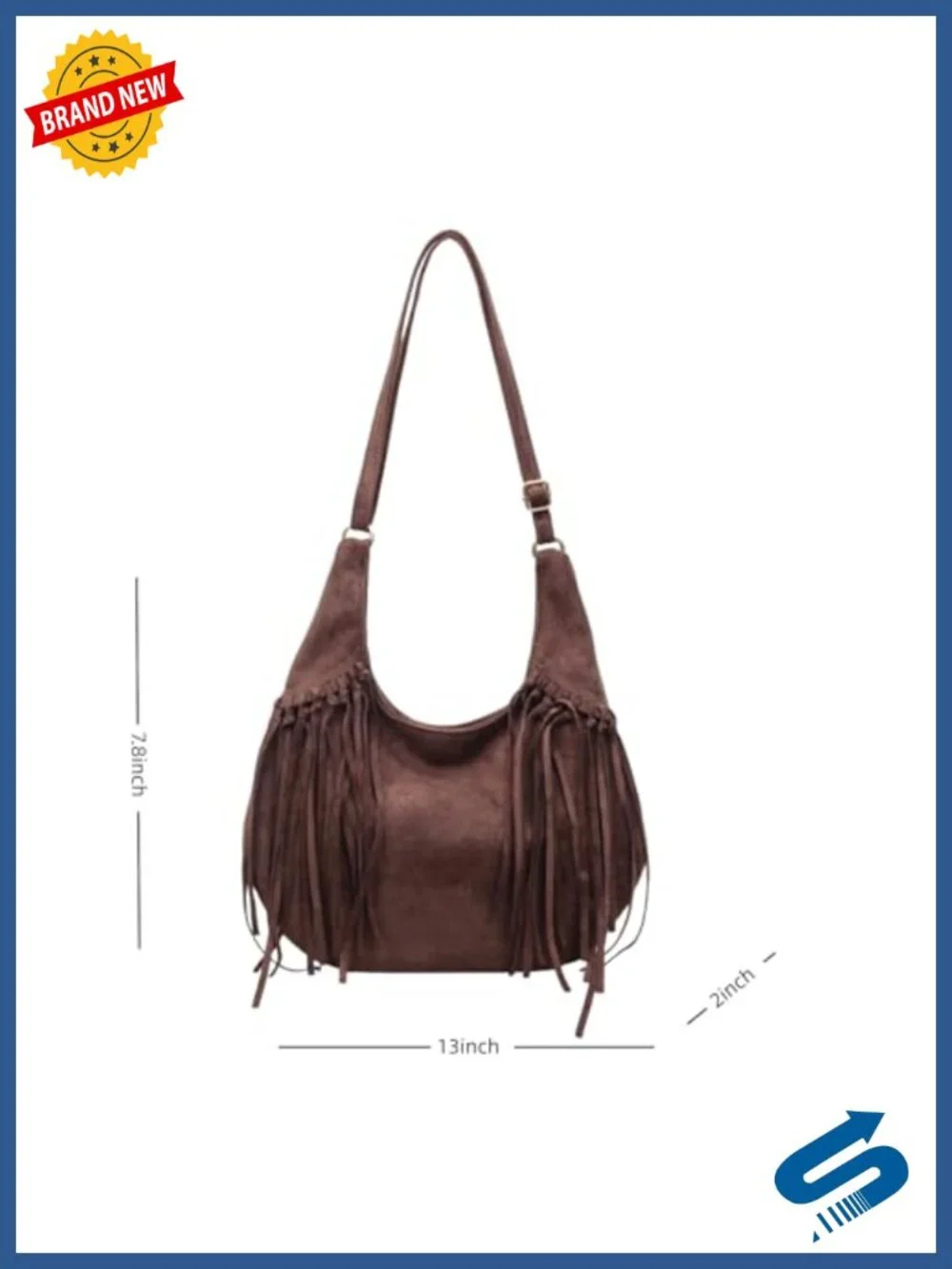 Vintage Vegan Suede Fringe Hobo Bag Crossbody Shoulder Bag Tote Cowgirl Purse
